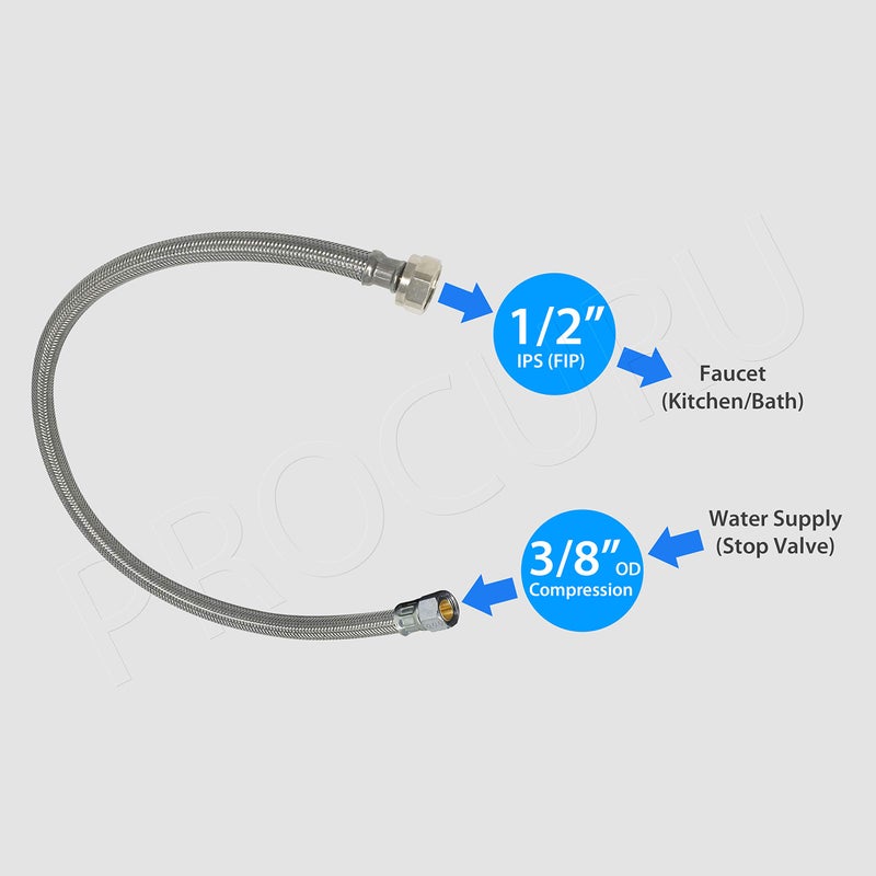 PROCURU [2-Pack] PROCURU 36" (3Ft) x 3/8" Comp x 1/2" FIP Faucet Hose Connector, Stainless Steel Braided Supply Line (9SF36-2P) - Image 4